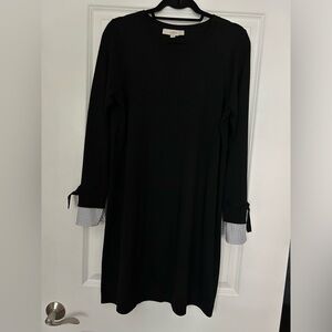 LOFT black sweater dress with striped cuff bow tie sleeve. Size Medium